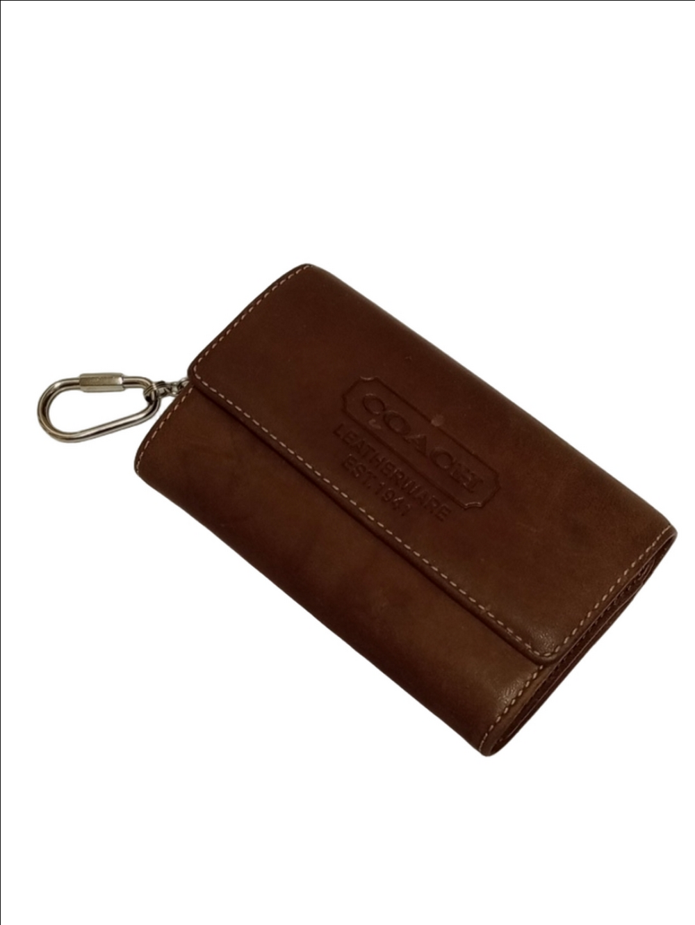 COACH VINTAGE 90'S BROWN LEATHER WALLET WITH KEY RING - Picture 3 of 11